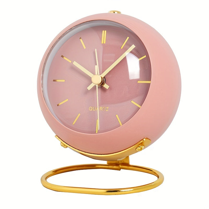 Silent Nordic-Inspired Desk Clock with Luminous Hands - Battery Operated, Metal Round Alarm Clock for Students and Home Decor