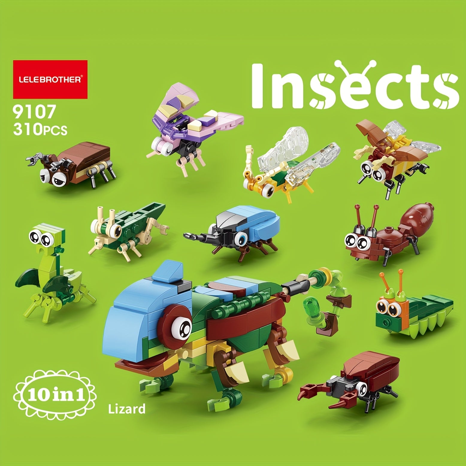 10-in-1 Mini Cute Insect Series Building Blocks Set, Christmas Gift Assembly Toy, Insect Model Kit, Holiday Birthday Present, Halloween Thanksgiving Tabletop Decor, 10 Small Models or Combine into One Large Model, 10 Boxes