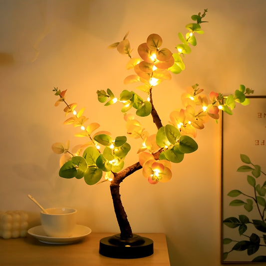 LuzBonsái LR — Lámpara Decorativa LED en Forma de Árbol Eucalipto (USB/Batería, Diseño DIY para Interiores)