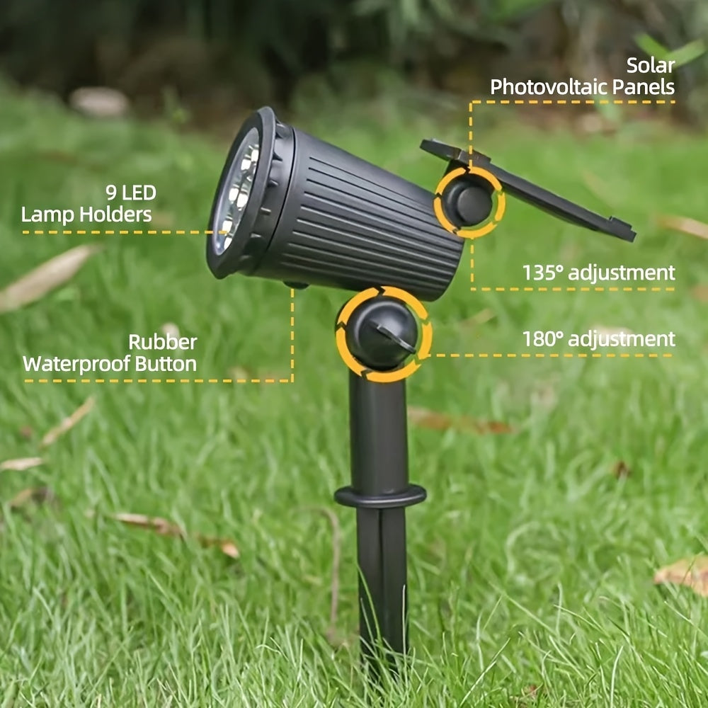 2pcs 9 LED Solar Spot Lights, IP65 Outdoor RGB Solar Landscape Lights Brightness Adjustable for Garden Yard Trees Backyard Driveway Patio Lawn Decoration Street Lamp Spotlight