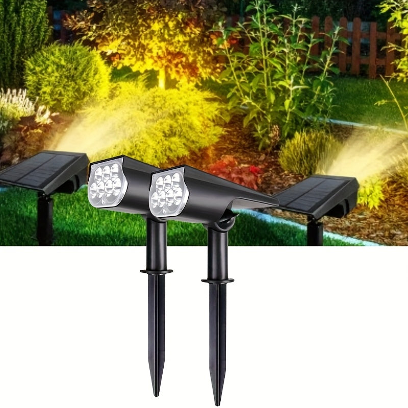 7LED Solar Powered Spotlight, Solar Charging, Wall Mount/Ground Stake Dual Use, Portable and Easy to Place, Landscape and Path Lighting, Flexible and Convenient Installation, Suitable for Porch, Fence, Yard Trees, Flower Beds