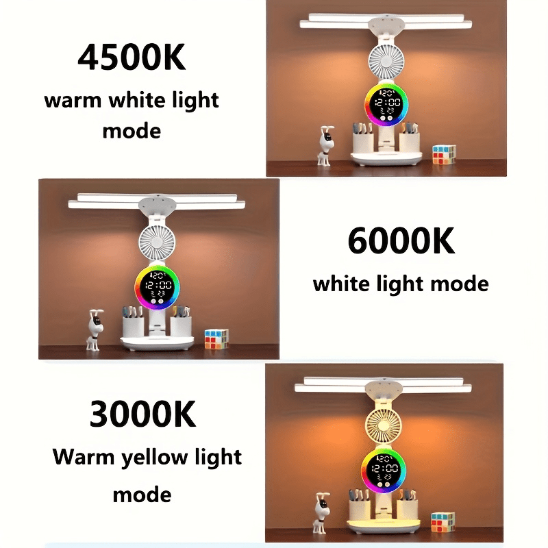 Limited Time Flash Deal 2025 New USB Smart Touch Control LED Desk Lamp - Dual Head, Adjustable Brightness and Color Changing Reading Light with Built-in Fan & Nightlight Eye Protection Design for Home Office Study in the Bedr