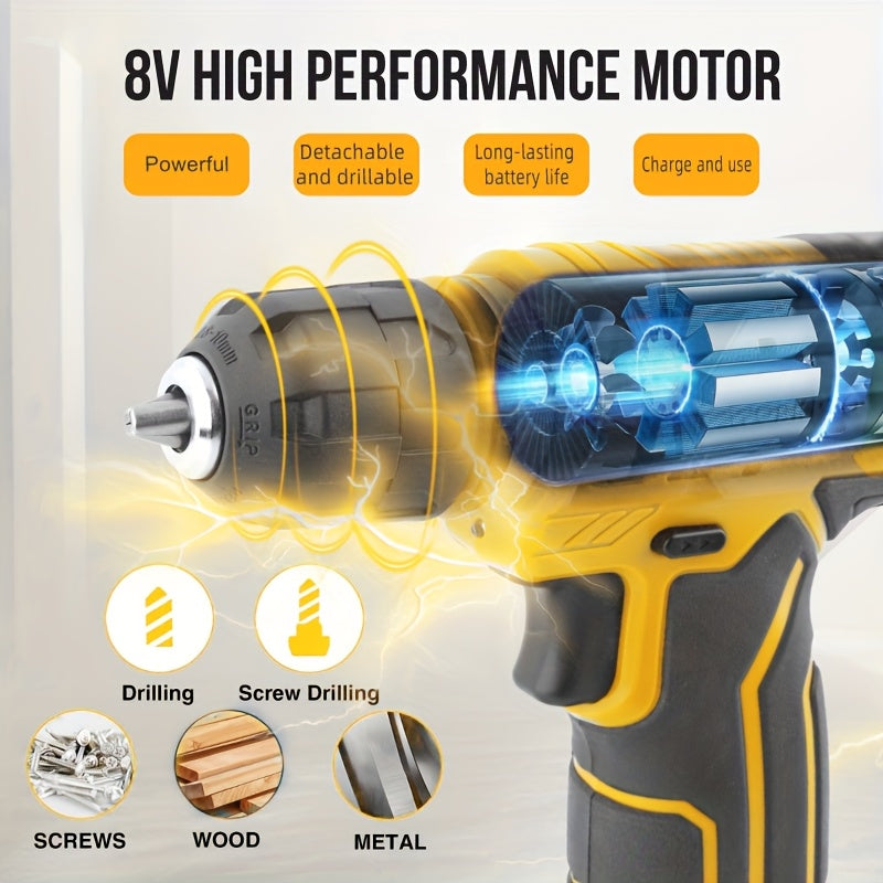 Hi-Spec 8V Cordless Electric Tool Set with Lithium-Ion Battery & Charger, Cordless Drill/Driver, Impact Driver, Screwdriver Kit, Wrench Set, Impact Socket Set, Torx Bits, Power Tool Kit with Carrying Case - Heavy-Duty All-in-