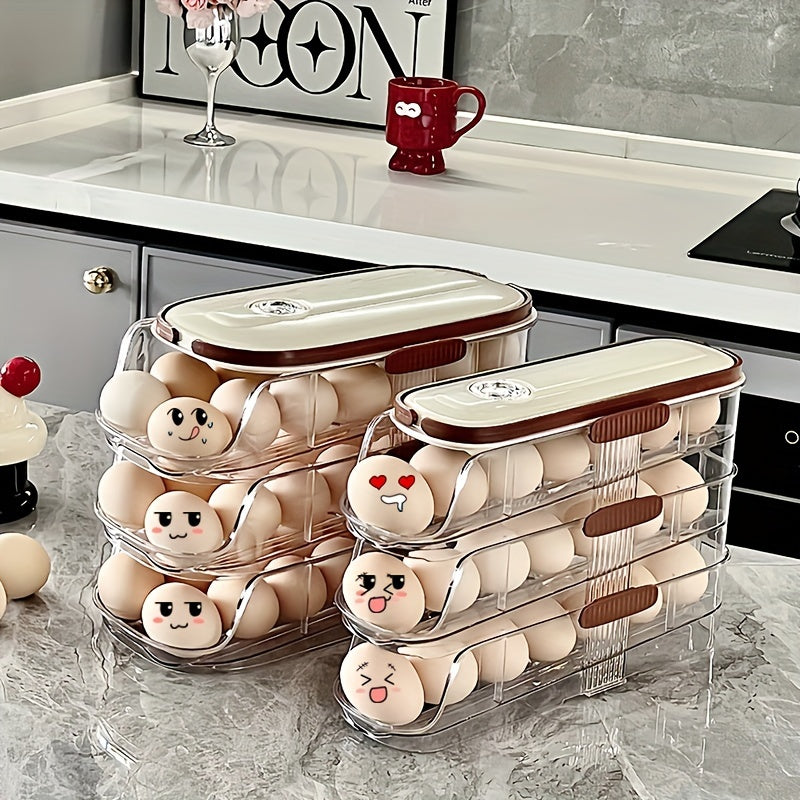 Space-Saving Egg Storage Rack for Refrigerator - Automatic Rolling, Large Capacity, 1/2/3 Layers, Durable PP+PET Material, Egg Storage Box