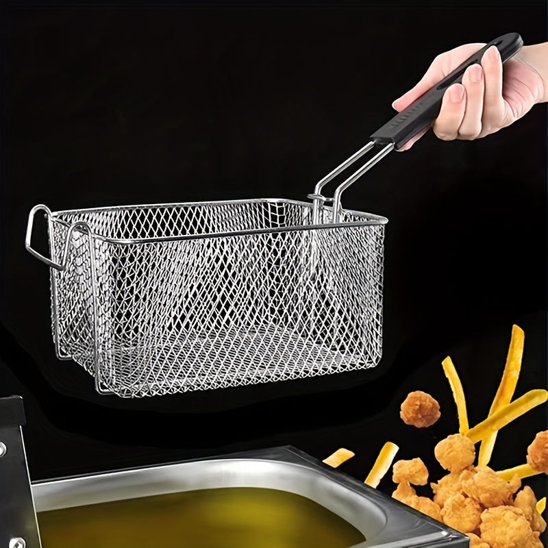 Stainless Steel Frying Basket with a Foldable Handle, Heat-Resistant Mesh, Suitable for Frying French Fries, Chicken Wings, And Snacks, Easy to Clean, a Cooking Tool for Both Home And Commercial Kitchens.