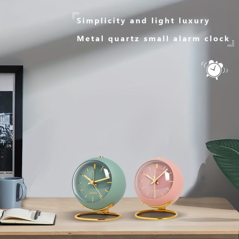 Silent Nordic-Inspired Desk Clock with Luminous Hands - Battery Operated, Metal Round Alarm Clock for Students and Home Decor