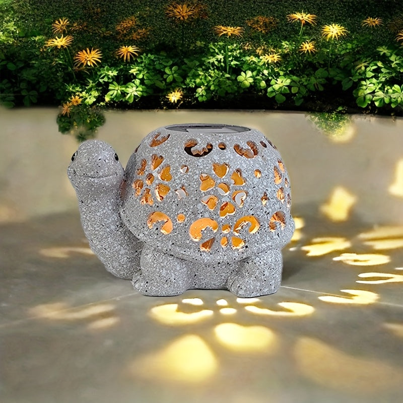 TortuLuz TT — Lámpara Solar de Jardín en Forma de Tortuga con Detalles Florales (Estilo Rústico, Resina)