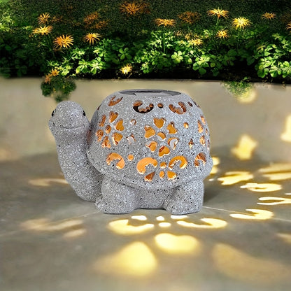 TortuLuz TT — Lámpara Solar de Jardín en Forma de Tortuga con Detalles Florales (Estilo Rústico, Resina)