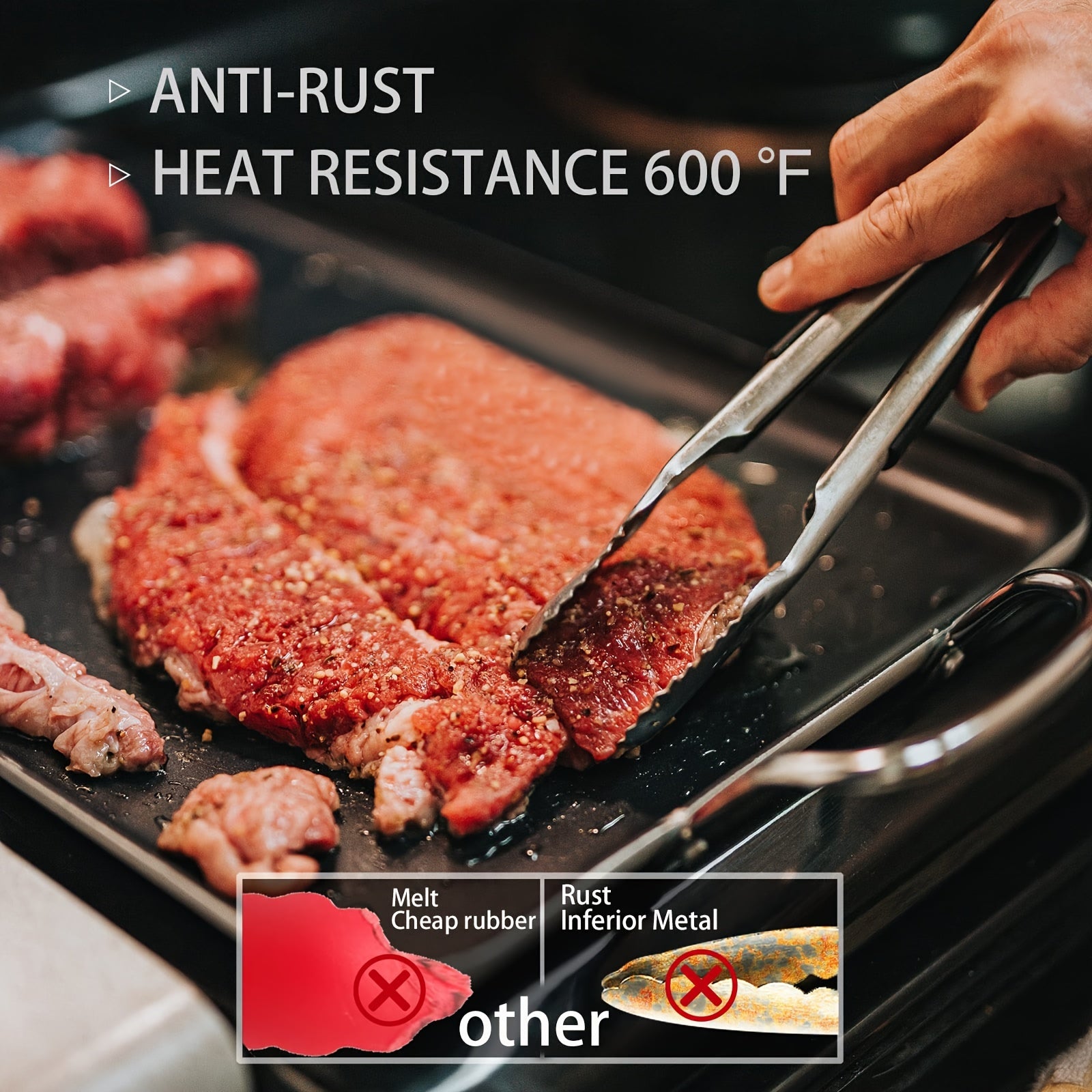 Stainless Steel Kitchen Tongs Set - 3 Pieces Heavy Duty Food Tongs with Locking Design, Heat Resistant up to 600°F, Non-Slip for Cooking, Salad, BBQ - Dishwasher Safe, Multi Size (20.32/26.67/34.29 cm)