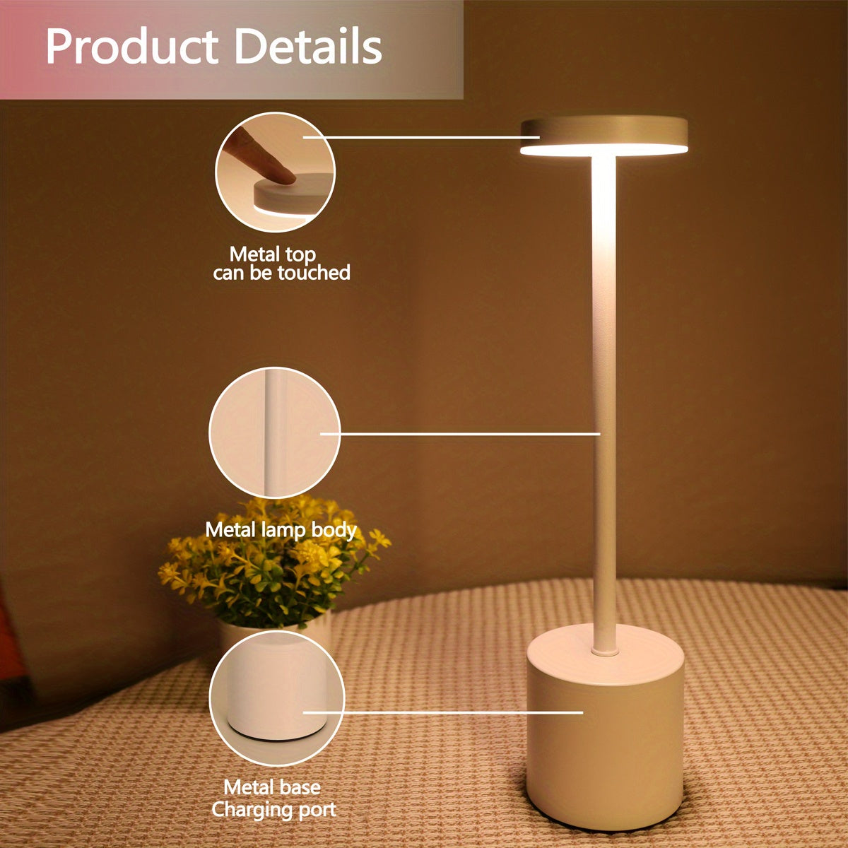 1pc Modern LED Desk Lamp with Touch Control - Rechargeable Lithium Battery, USB Charging, Adjustable Brightness, Uplight for Home, Office, Bar, and Bedroom Decor, Bar Light | Modern Desk Lamp | Touch Control Lamp, Desk Lamp