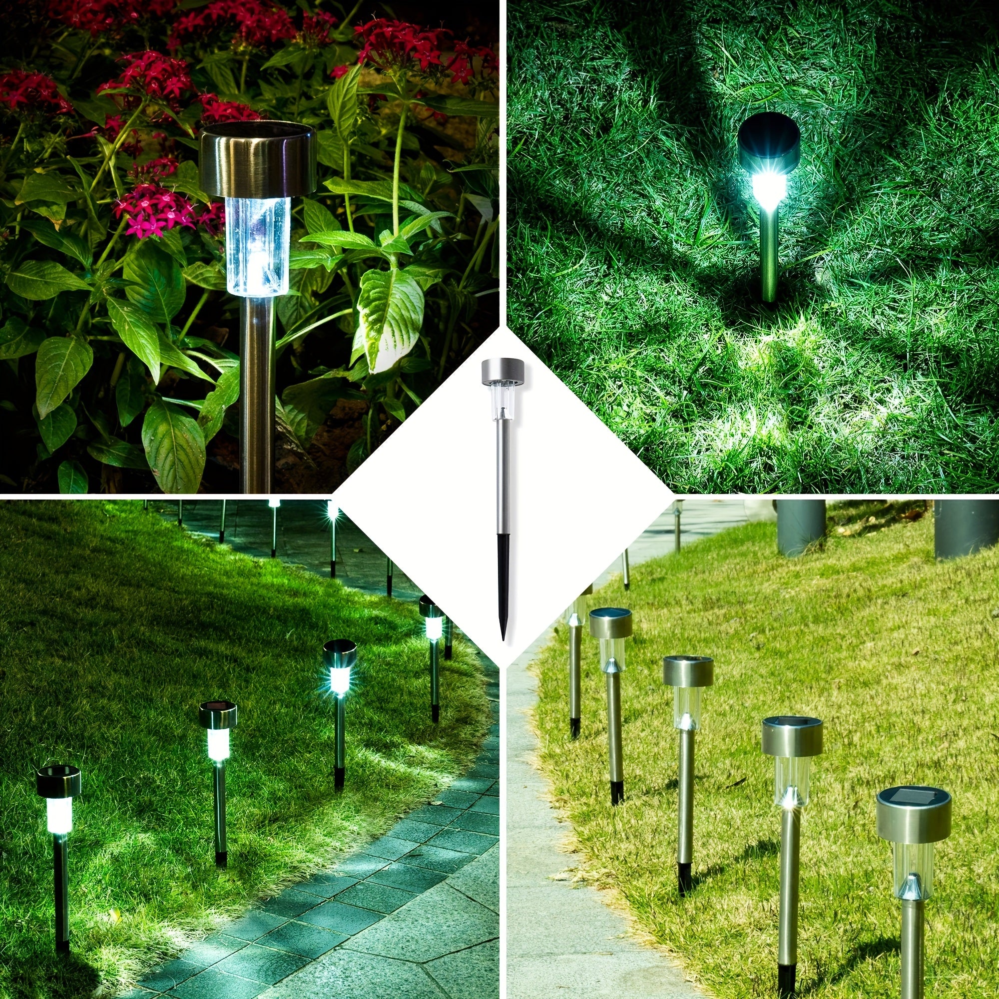 10pcs Solar Stainless Steel Landscape Lights, Outdoor Solar Stick Lights for Patio, Lawn, Park, Garden, Terrace and Landscaping, Cool White
