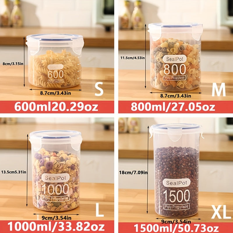 6pcs Sealed Food Storage Container Set, Grain Storage Box - Transparent Plastic, Stackable Sealed Jar, with Blue Lid, Suitable for Kitchen Finishing - Very Suitable for Grains, Nuts, Tea, Etc.