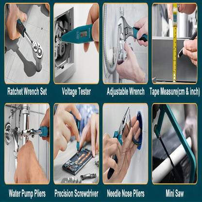 ToolMaster YJ — Kit de Herramientas Completo de 379 Piezas (Color Azul, Portátil con Cajón, Uso Doméstico y Automotriz)