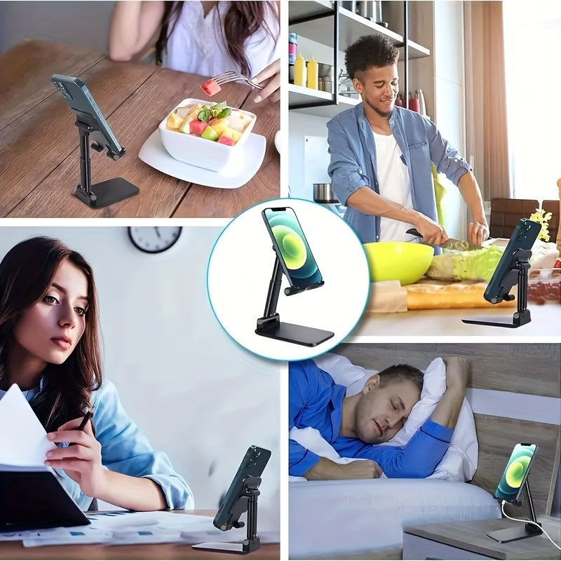 Adjustable Desktop Phone Stand Holder - Foldable, Height & Angle Adjustable, Non-Waterproof ABS Material, Universal for 10.16-20.32cm Devices, Ideal for Office & Bedroom, Compatible with iPhone iPad Samsung Tablets