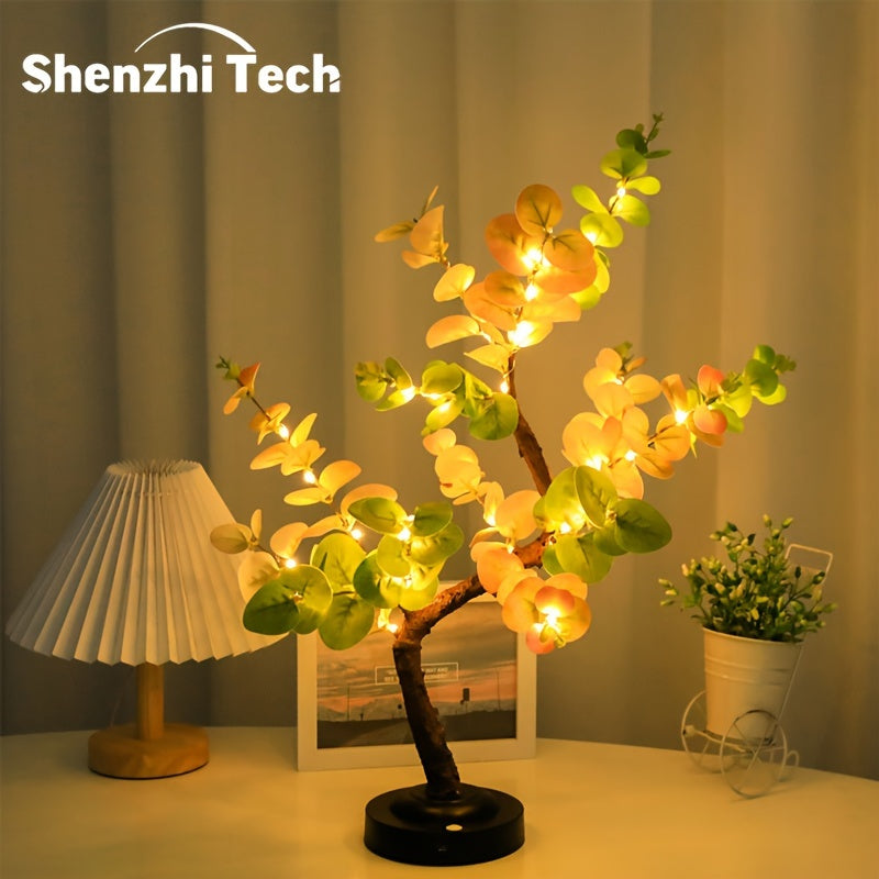 Shenzhi Tech Tree Lamp, Tabletop Bonsai Eucalyptus Tree Light, DIY Artificial Table Lamp, Battery/USB Powered Room Decor Aesthetic Night Light for Living Room Bedroom Christmas Home Gifts, Bedroom Lighting, Home Decor Lamp, B
