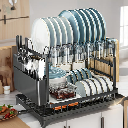 SteelDry LL — Escurridor de Platos de Cocina de 2 Niveles en Acero al Carbono (Compacto, con Sistema de Drenaje)