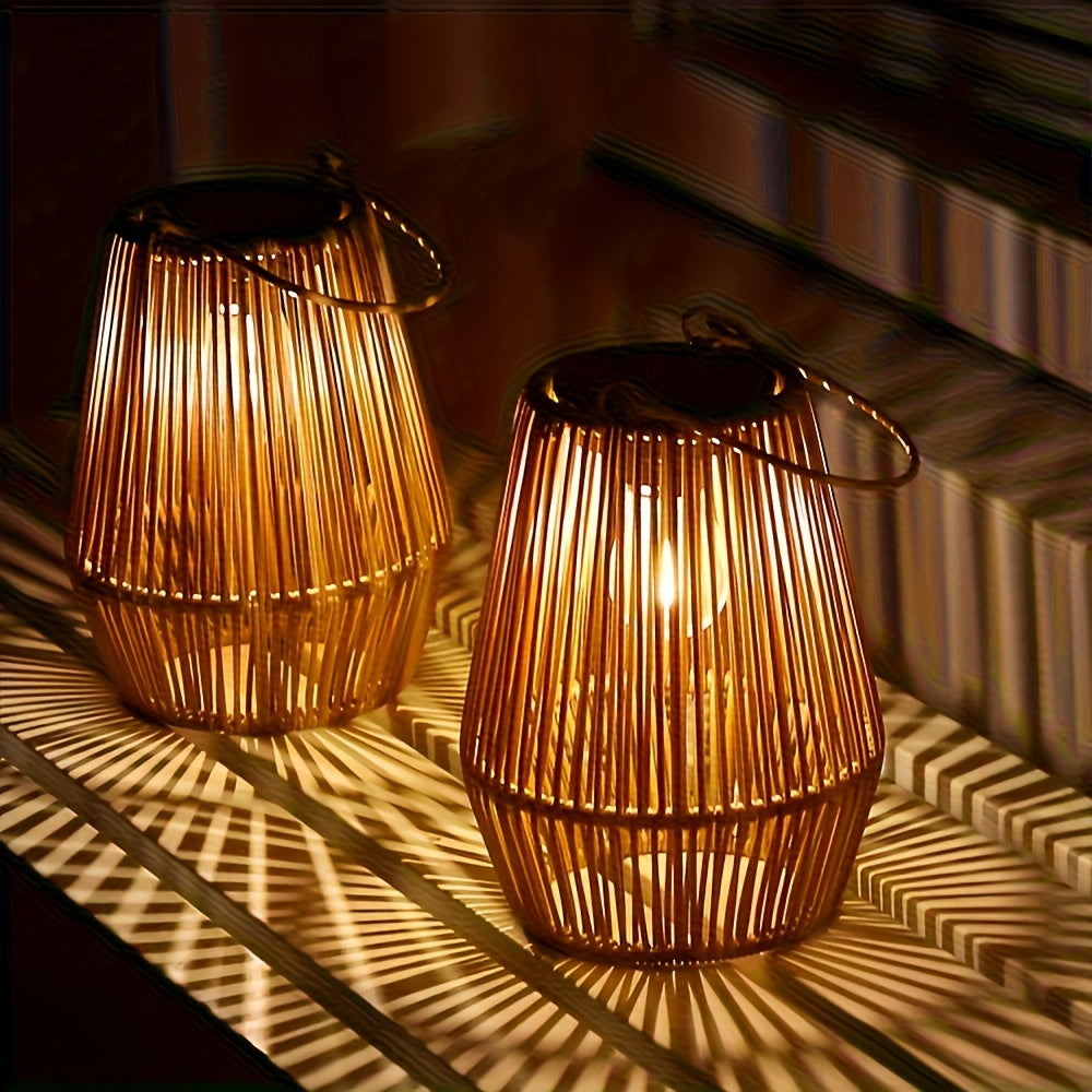 Solar-Powered Outdoor Lanterns with Warm Glow - Durable Plastic Garden Patio Lights for Deck, Lawn, and Yard Decor, Easy Installation with Adhesive Strips, Patio Decorations Outdoor, Lawn Illumination, Decorative Lighting, St