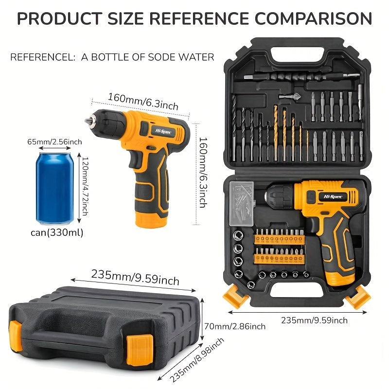 Hi-Spec 8V Cordless Electric Tool Set with Lithium-Ion Battery & Charger, Cordless Drill/Driver, Impact Driver, Screwdriver Kit, Wrench Set, Impact Socket Set, Torx Bits, Power Tool Kit with Carrying Case - Heavy-Duty All-in-