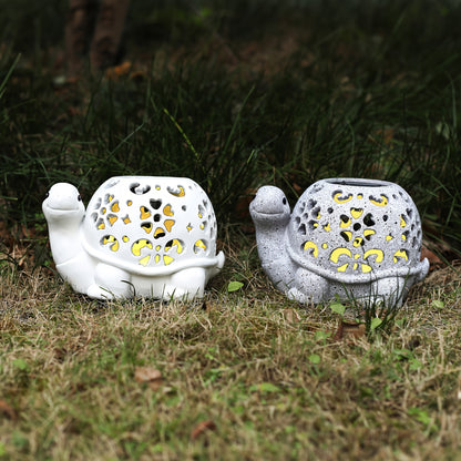 TortuLuz TT — Lámpara Solar de Jardín en Forma de Tortuga con Detalles Florales (Estilo Rústico, Resina)