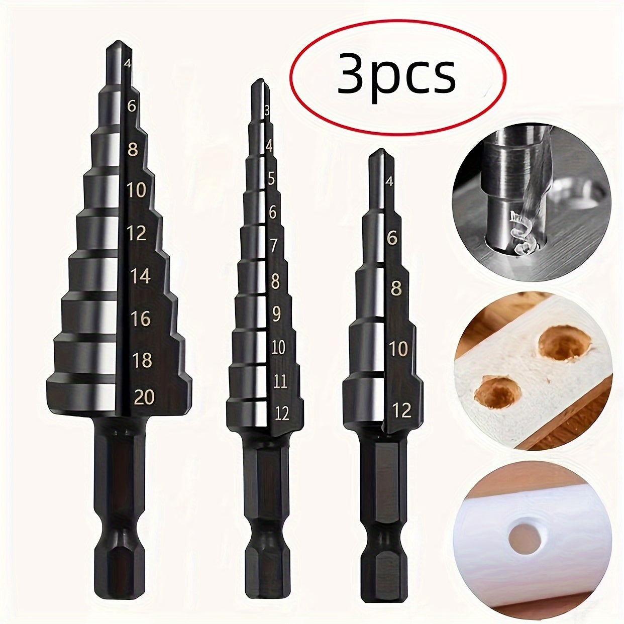 Cobalt Alloy Step Drill Bit Set (3pcs) | 24 Sizes | Conical Drill Bits with Titanium Coating | Suitable for Metal, Stainless Steel, Wood, Plastic | Highly Efficient Drilling And Enlarging
