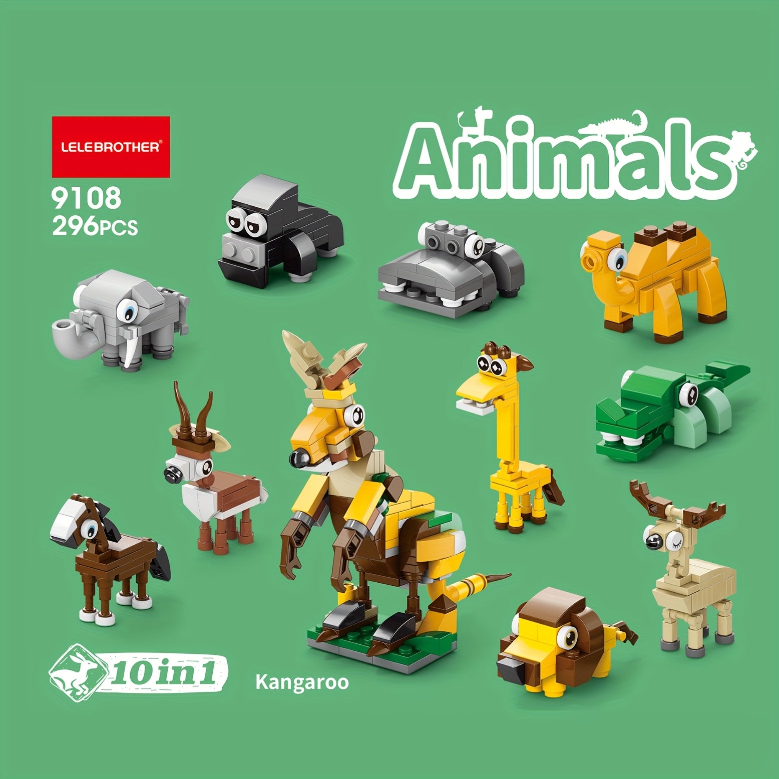 10-in-1 Mini Cute Beast Series Building Blocks Set, Christmas Gift Assembly Toy, Wild Animal Model Puzzle Kit, Holiday Birthday Present, Halloween Thanksgiving Tabletop Decor, 10 Small Models or Combine into 1 Large Figure, 1