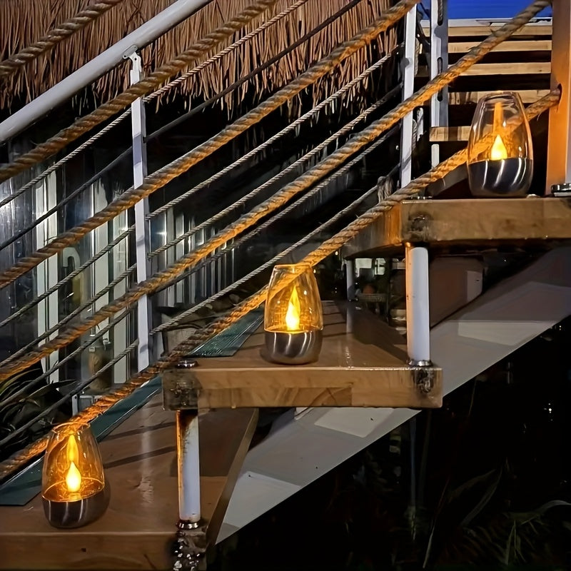 Solar Flame Set — 6 Velas LED Solares de Acero Inoxidable