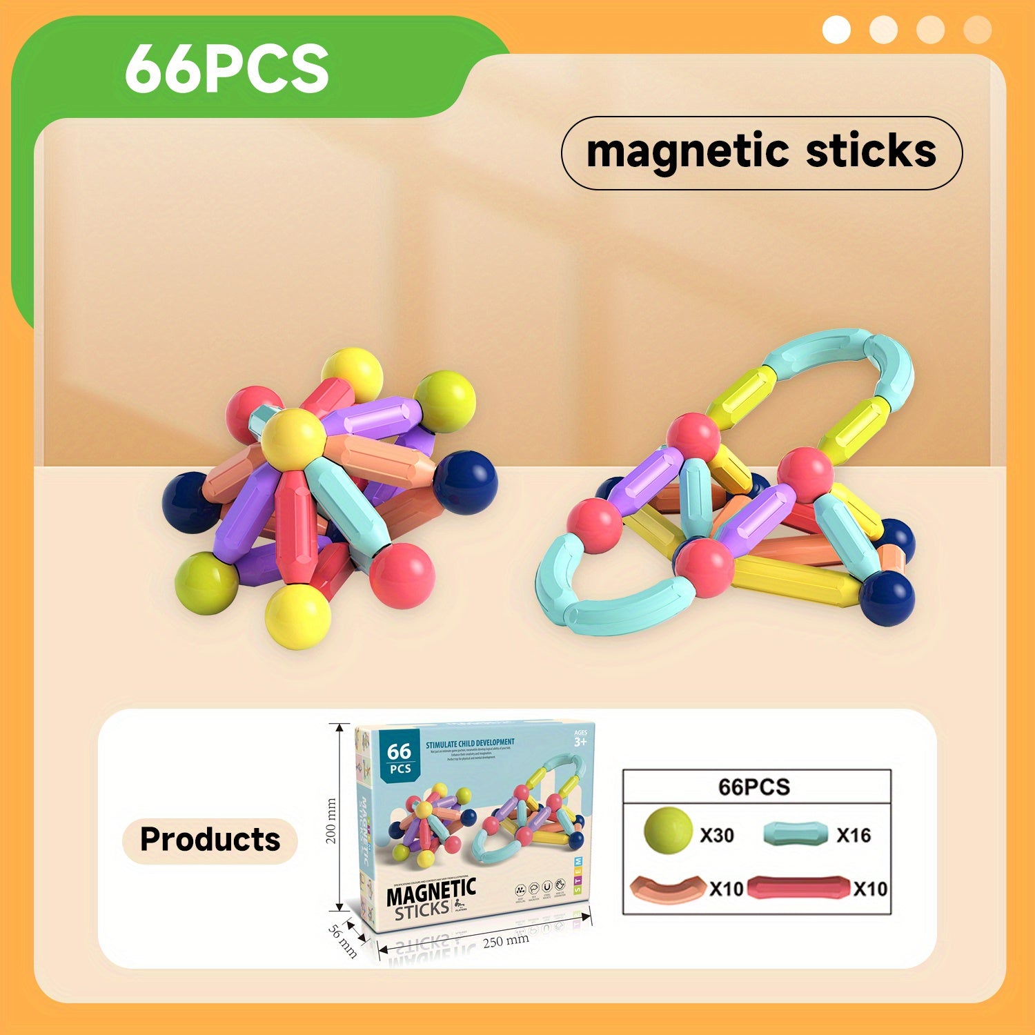 10-166pcs Magnetic Building Blocks for Kids: Magnetic Stick Game for 3 4 5 Years Old Toddlers - STEM Starter Toy for Kids Age 3-5 Preschool - Birthday Gift for Boys Girls
