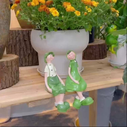 DuendeVerde NN — Set de 2 Figuras Decorativas en Resina Pintadas a Mano (Estilo Art Deco para Jardín y Eventos)