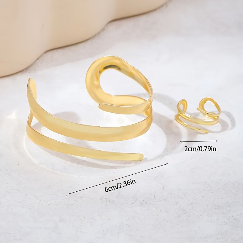 Golden Aura — Set de Pulsera y Anillo en Acero Inoxidable Dorado