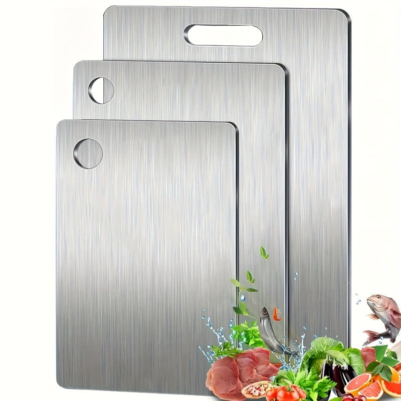 Set of 3 High-Quality Stainless Steel Cutting Boards - Durable, Easy to Clean, Perfect for Kitchen Prep, And Space-Saving.