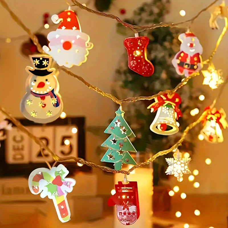 1pc 200.0cm Festive Christmas LED String Lights - Santa, Reindeer, Snowman, Bells & More Holiday Decorations, Battery Operated (AA Batteries Not Included), Indoor Party & Bedroom Decor, Plastic Carnival Theme, Festive Home De