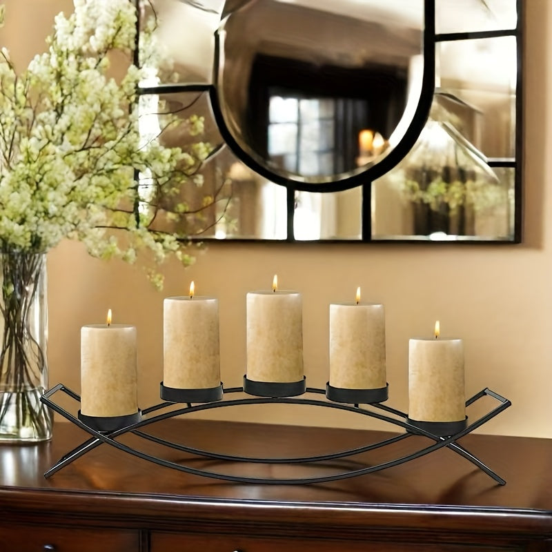 HAOYIER 5-Tier Modern Black Metal Candle Holder Stand with Sturdy A-Frame Design - Heavy-Duty Tabletop Candlestick for 5 Candles (Candles Not Included) - Elegant Centerpiece for Dining Table, Mantel, Weddings & Home Decor - S
