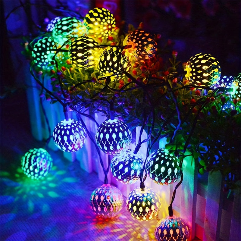 Solar-Powered Metal Globe String Lights - Colorful, Durable Outdoor Fairy Lights for Garden, Patio, Christmas, Weddings, and Parties, Solar Charged Nickel Battery, Capacity, Outdoor Lighting | Colorful Globe Lights | Solar Ch