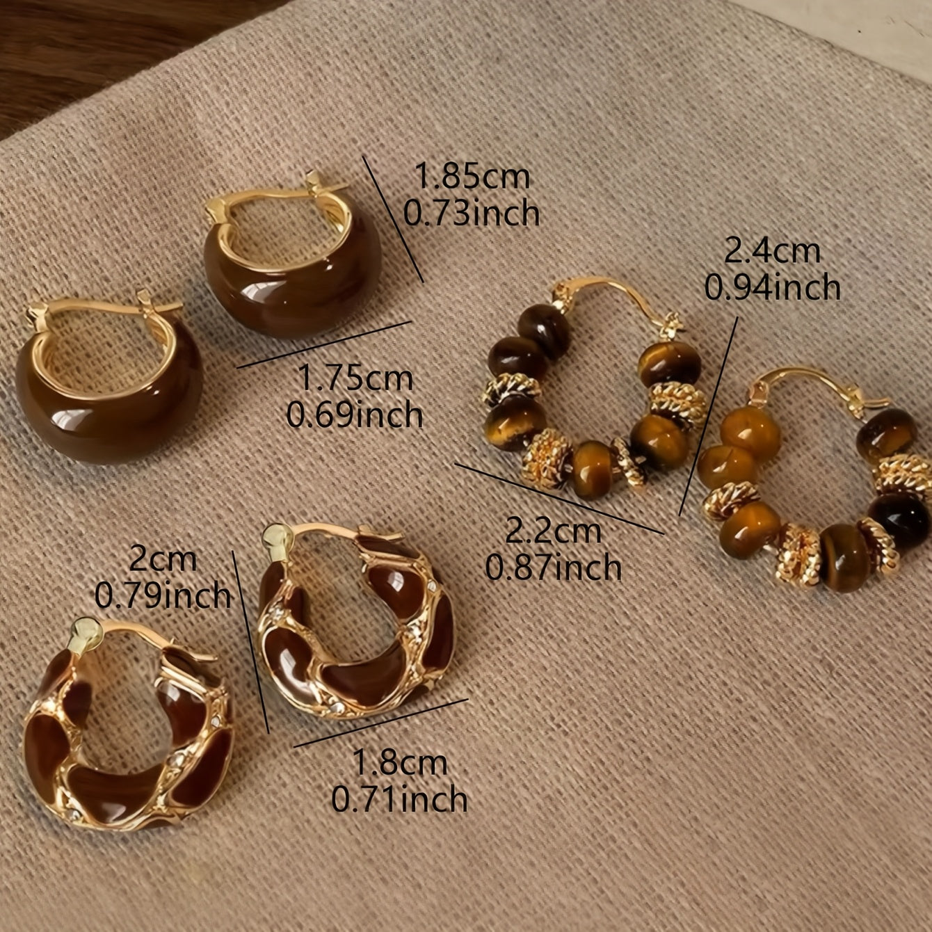 Amber Elegance — Set de 3 Pares de Aros Vintage con Cuentas Ámbar