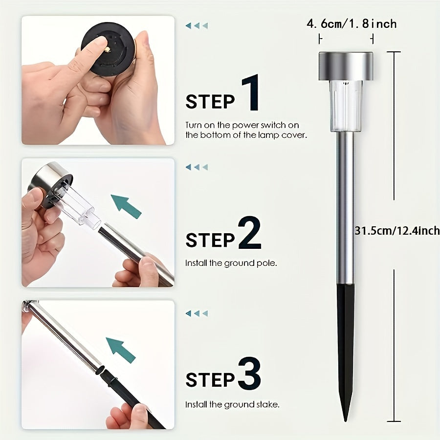 10pcs Solar Stainless Steel Landscape Lights, Outdoor Solar Stick Lights for Patio, Lawn, Park, Garden, Terrace and Landscaping, Cool White