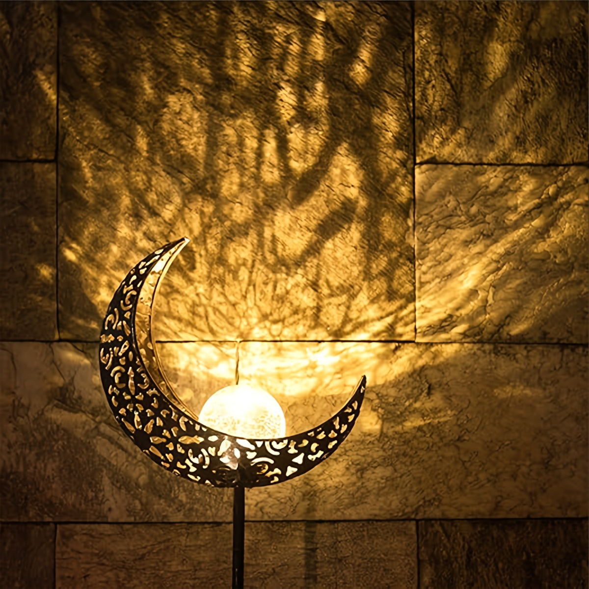BEAKJEONG Solar-Powered Outdoor Moon Light with Motion Sensor & 3D Glowing Moon Effect - IP65 Waterproof & Rustproof Metal/ABS Construction, 39.88cm Large Solar Garden Lamp for Pathway, Patio, RV, Camping - Warm White LED Moo