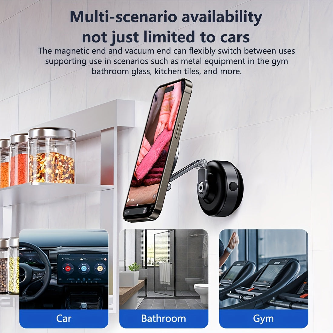 Dark Grey Magnetic Car Mount with 360° Rotation - Durable Aluminum Alloy, Strong Adhesion, Adjustable Stand for iPhone and Android Devices, Perfect for Live Streaming in Car, Gym, Mirror, Smooth Surface, Includes Magnetic Lo