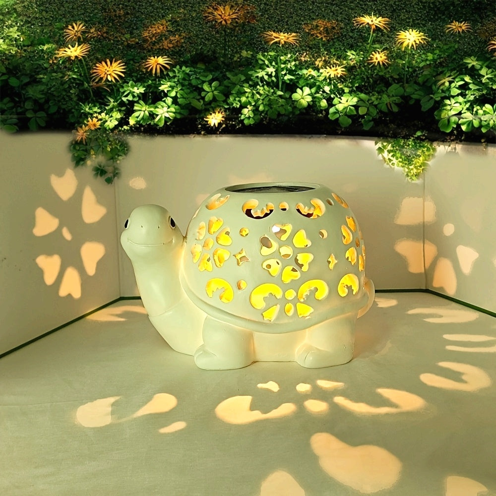 TortuLuz TT — Lámpara Solar de Jardín en Forma de Tortuga con Detalles Florales (Estilo Rústico, Resina)