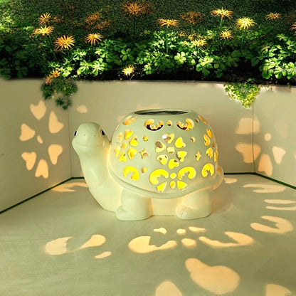 TortuLuz TT — Lámpara Solar de Jardín en Forma de Tortuga con Detalles Florales (Estilo Rústico, Resina)