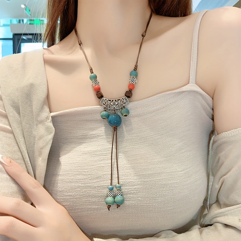 Adjustable Vintage Boho Necklace with Colorful Beads - Daily Wear and Party Occasion Jewelry