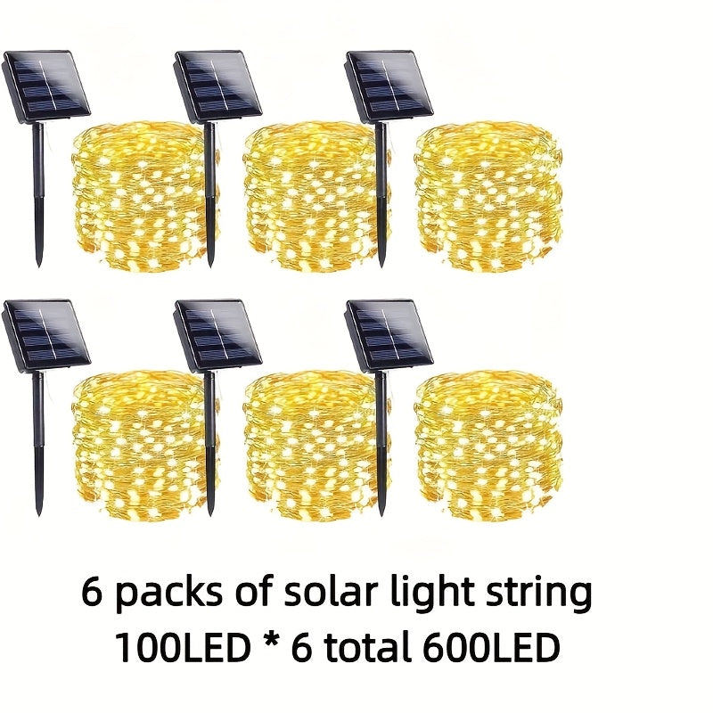 6-Pack Solar-Powered Warm-Tone Copper Wire Fairy Lights, Touch-Safe and Non-Electric, Perfect for Christmas, Halloween, Easter, and Other Holiday Decorations—Essential Outdoor String Lights for Gardens, Yards, and Camping