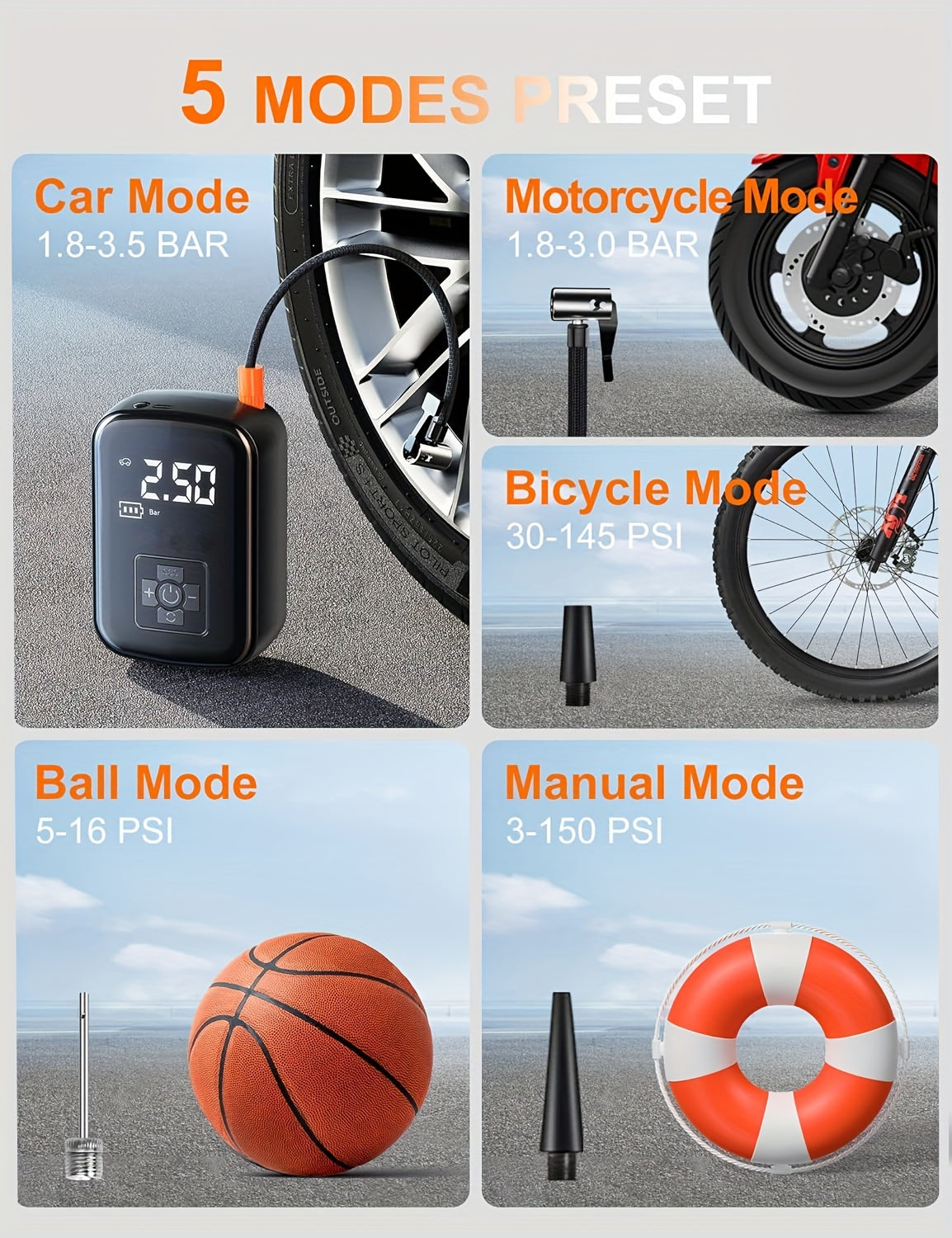 PCMOS AirPro — Compresor de Aire Portátil Inalámbrico para Auto y Moto