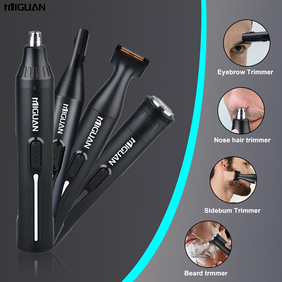 4-in-1 Professional Hair Clipper Kit USB Rechargeable Nose Ear Hair Trimmer, Beard Eyebrow Razor, Men's Grooming Tool, Black, 500mAh Battery, Personal Care Essential |Sleek Black Design Durable Construction, Haircut Must-Have