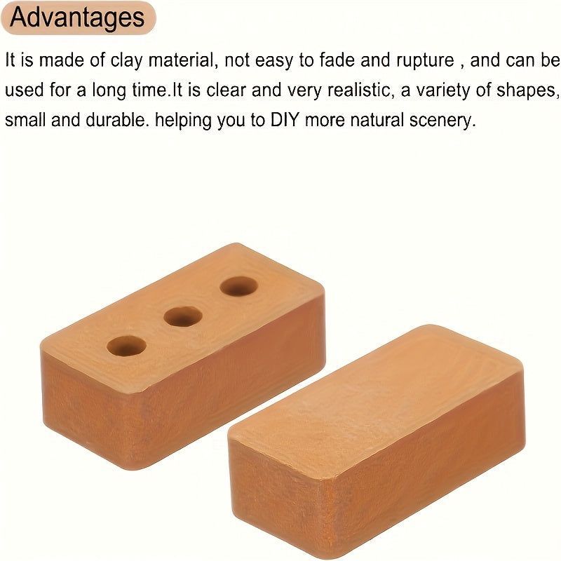 40/60/200pcs, Mini Brick Clay Wall Tiles, Model Building Blocks Set, Suitable for Model Construction Garden, Red Three-Hole Bricks