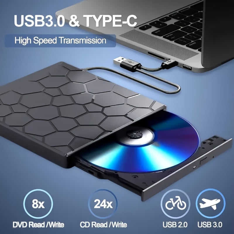 SlimBurn 8 — Unidad Externa CD/DVD 8 en 1 USB 3.0 para Laptop y PC