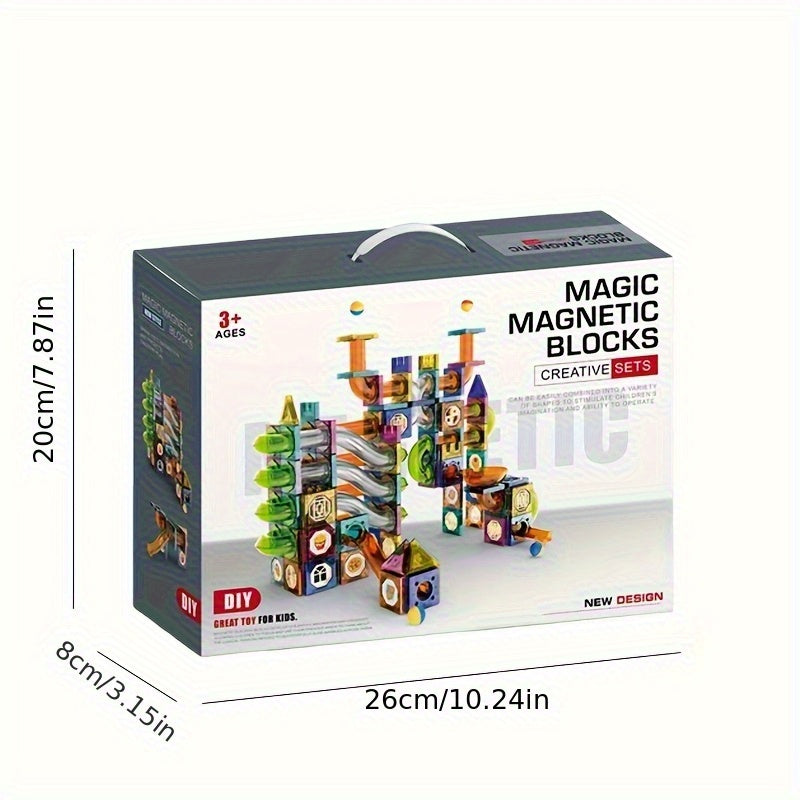 73pcs STEM Novel Magnetic Track Building Blocks 3D Color Magnetic Tile Set, Suitable for Boys And Girls Aged 3-8 to Enhance Spatial Awareness And Improve Hands-On Skills, Perfect for Birthdays, Valentine'S Day, And Other Holi