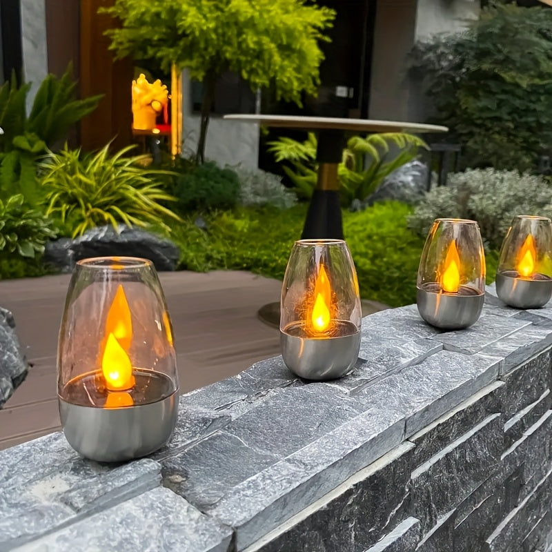Solar Flame Set — 6 Velas LED Solares de Acero Inoxidable