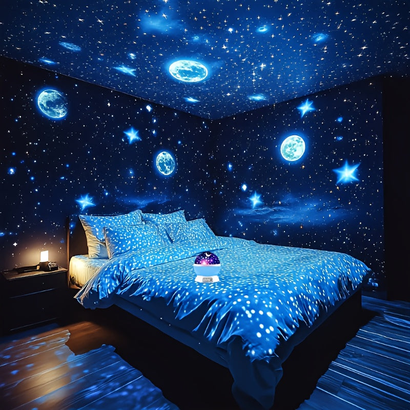 1pc YETHKE Colorful Star & Moon Night Light Projector - Multi-Color Variable 360° Rotation USB-Powered LED Light for Bedroom Ambiance, Christmas Gift, Modern Fantasy Theme Home Decor, Adjustable Brightness, No Battery Needed