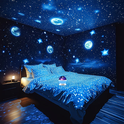 LunaNova YETHKE — Proyector de Luz Nocturna con Estrellas y Luna (Rotación 360°, USB, Multicolor)