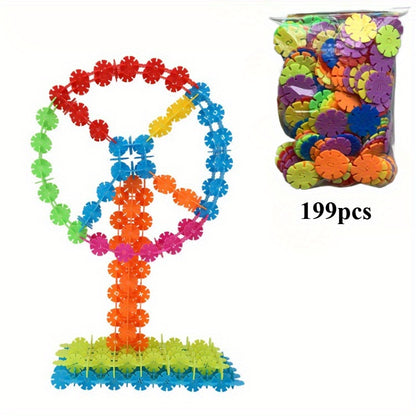 FlakeFun VT — Set de 199/299 Bloques de Copo de Nieve para Niños (Colores Mixtos, Plástico Seguro)